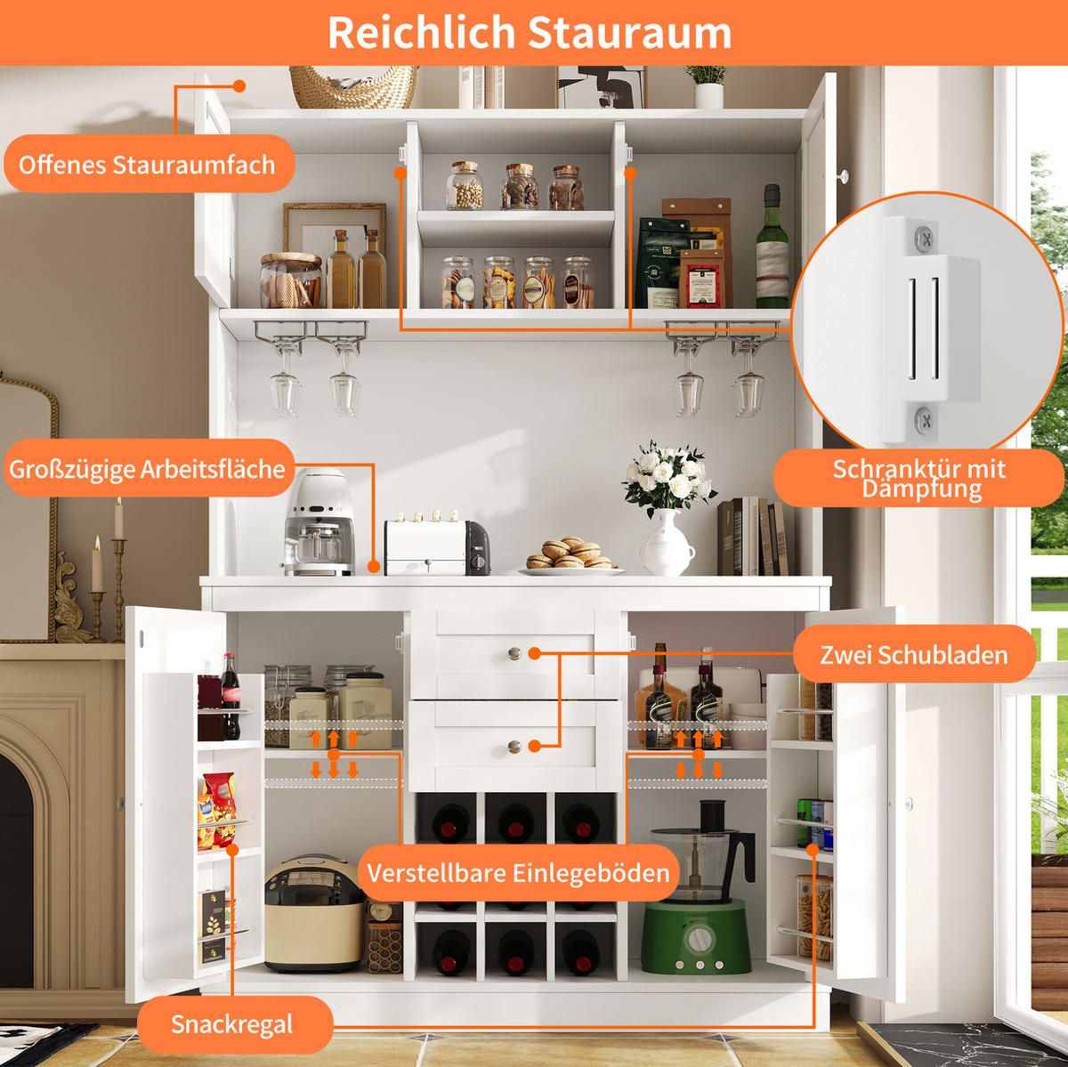 BUFFET 120/188/40 cm Weiß aus MDF und Metall mit Weinregal - Weiß, Holzwerkstoff (40/188/120cm) - OKMYHOME