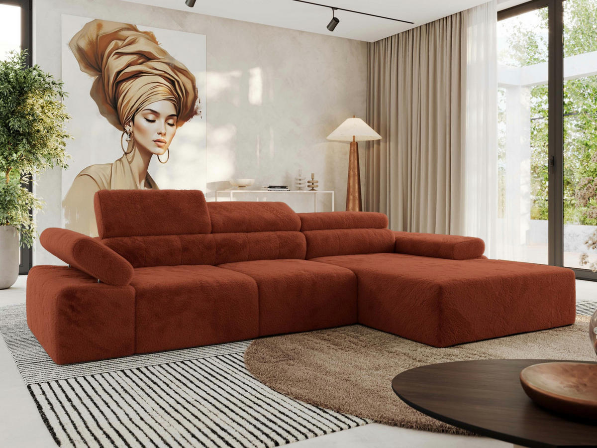 ECKSOFA RILASSO L Orange Plüsch - rechts - Schwarz/Orange, Kunststoff/Textil (174/296cm) - MKS