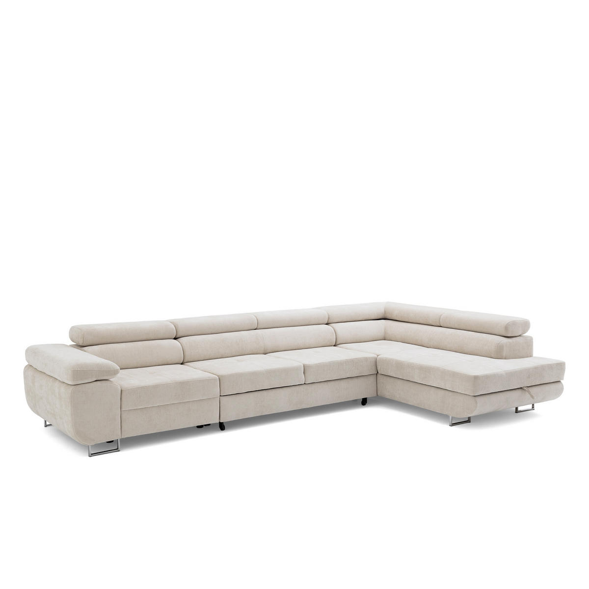 ECKSOFA WILD MAXI L Rechts mit Schlaffunktion 125x195 Chenille Beige - Chromfarben/Beige, Holz/Textil (350/203cm) - Muffo
