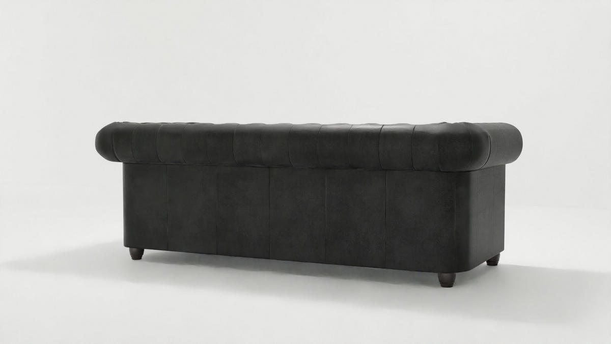 CHESTERFIELD-SOFA 3-sitzer Flux Anthrazit Microfaser Vintageoptik - Anthrazit/Braun, Holz/Textil (203/72/86cm) - S-Style Möbel
