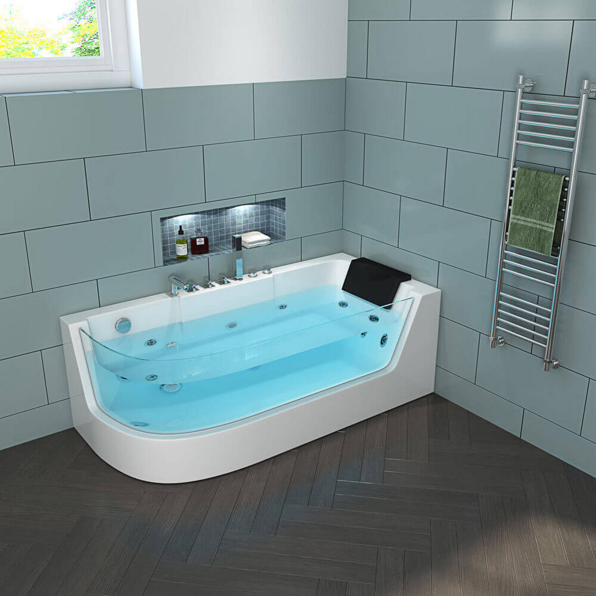 WHIRLPOOL Badewanne mit Lichttherapie CARICA - 170 x 80 cm Links - Weiß, Keramik (170/59/80cm) - Home Deluxe