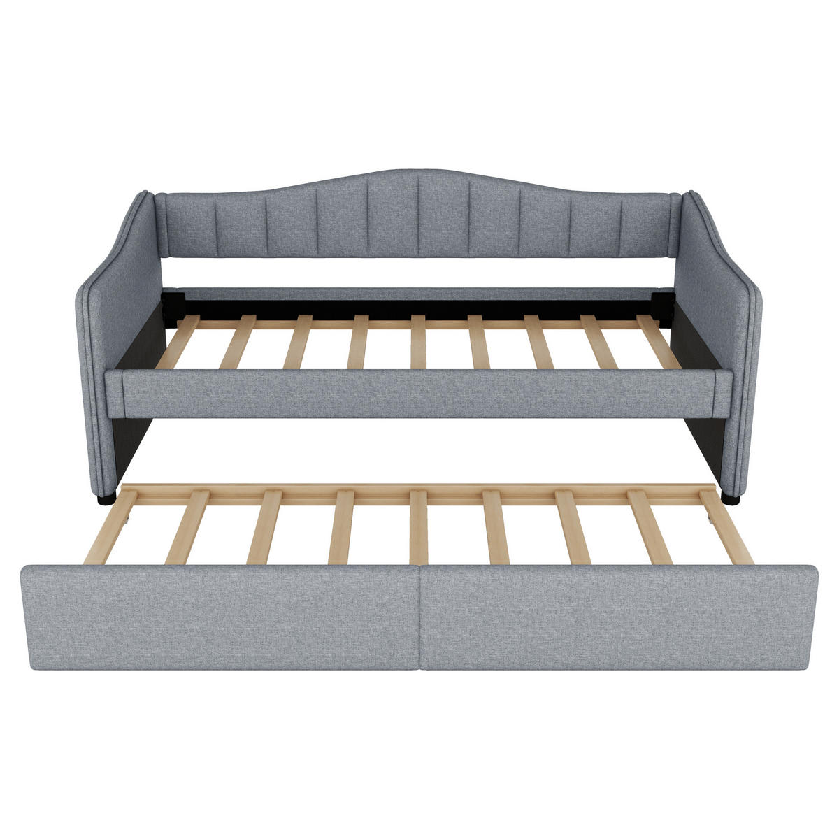 POLSTERBETT 90/200 cm Grau mit Ausziehbett und LED-Beleuchtung aus Leinen und MDF - Grau, Textil (90/200cm) - OKWISH