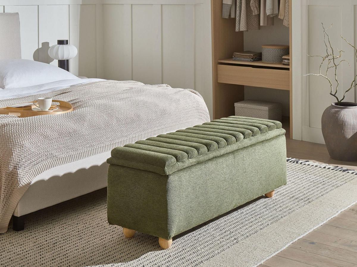 POLSTERBANK mit Stauraum Stoff Grün Salida - Braun/Grün, Holz/Textil (115/54/39cm) - Beliani