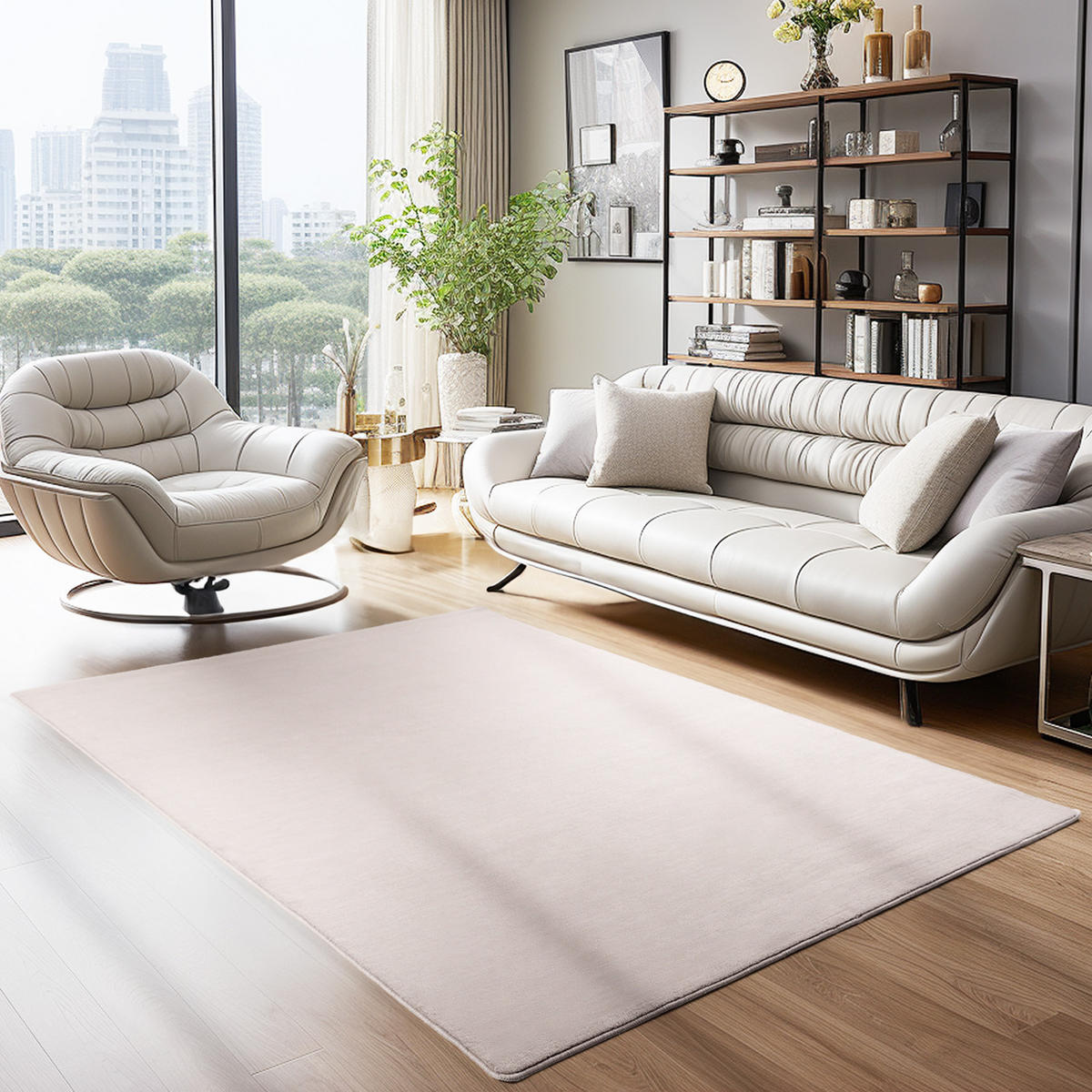 TEPPICH Kurzflor Uni-Farbe Microfaser Antirutsch Wohnzimmer waschbar Beige Rechteckig 200x290 - Beige, Textil (200/290cm) - KADIMA DESIGN