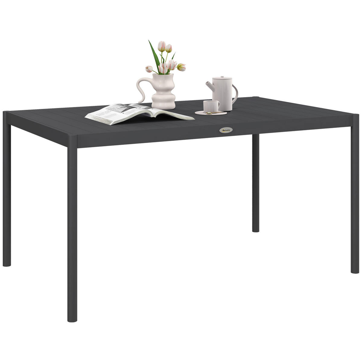 GARTENTISCH, Dunkelgrau, Aluminium - Dunkelgrau, Metall (145/90/74cm) - Outsunny