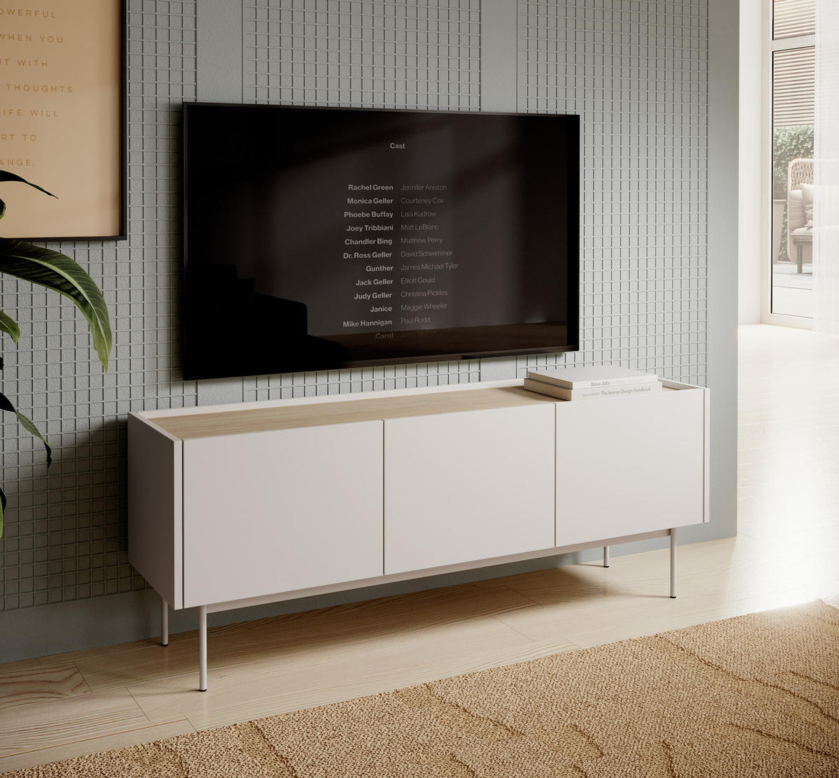 TV-BOARD 3 Türen Laris - 100 cm, Beige - Beige, Holz (144/55/37cm) - Emporius