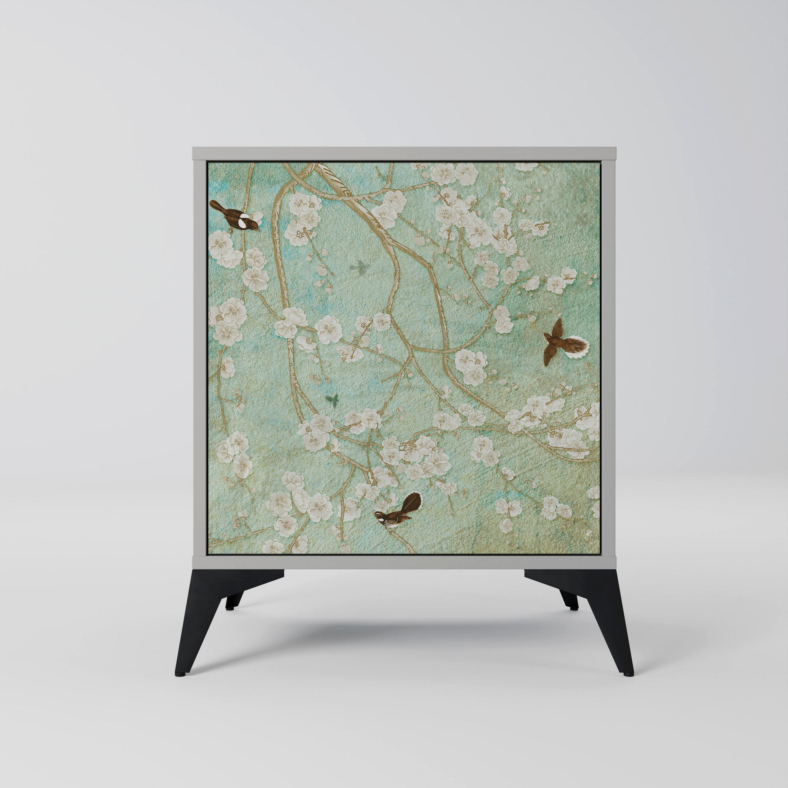 SIDEBOARD BLOOMING CHARM, Grau, 57,5x42x70,5 cm, Schwarze Metall-Sternfüße - Multicolor/Schwarz, Holzwerkstoff/Metall (57.5/70.5/42cm) - SpaceRebels