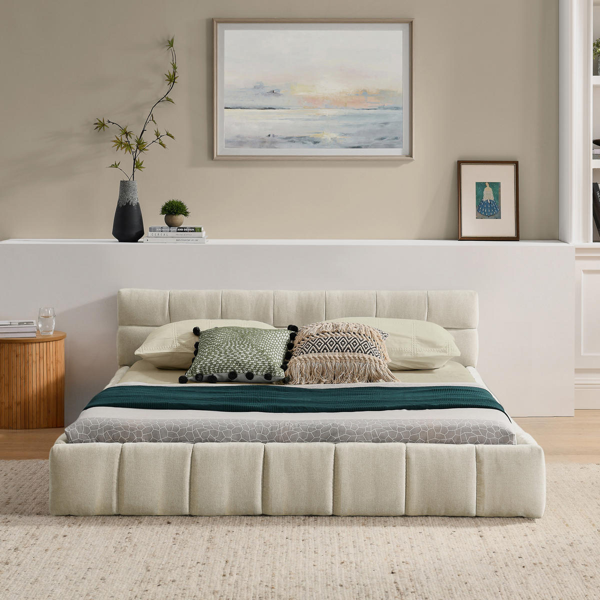 POLSTERBETT 140/200 cm DE-03789, mit Chenille-Bezug und Eukalyptus-Eisengestell, in Beige - Beige, Holz (140/200cm) - ComfortXL