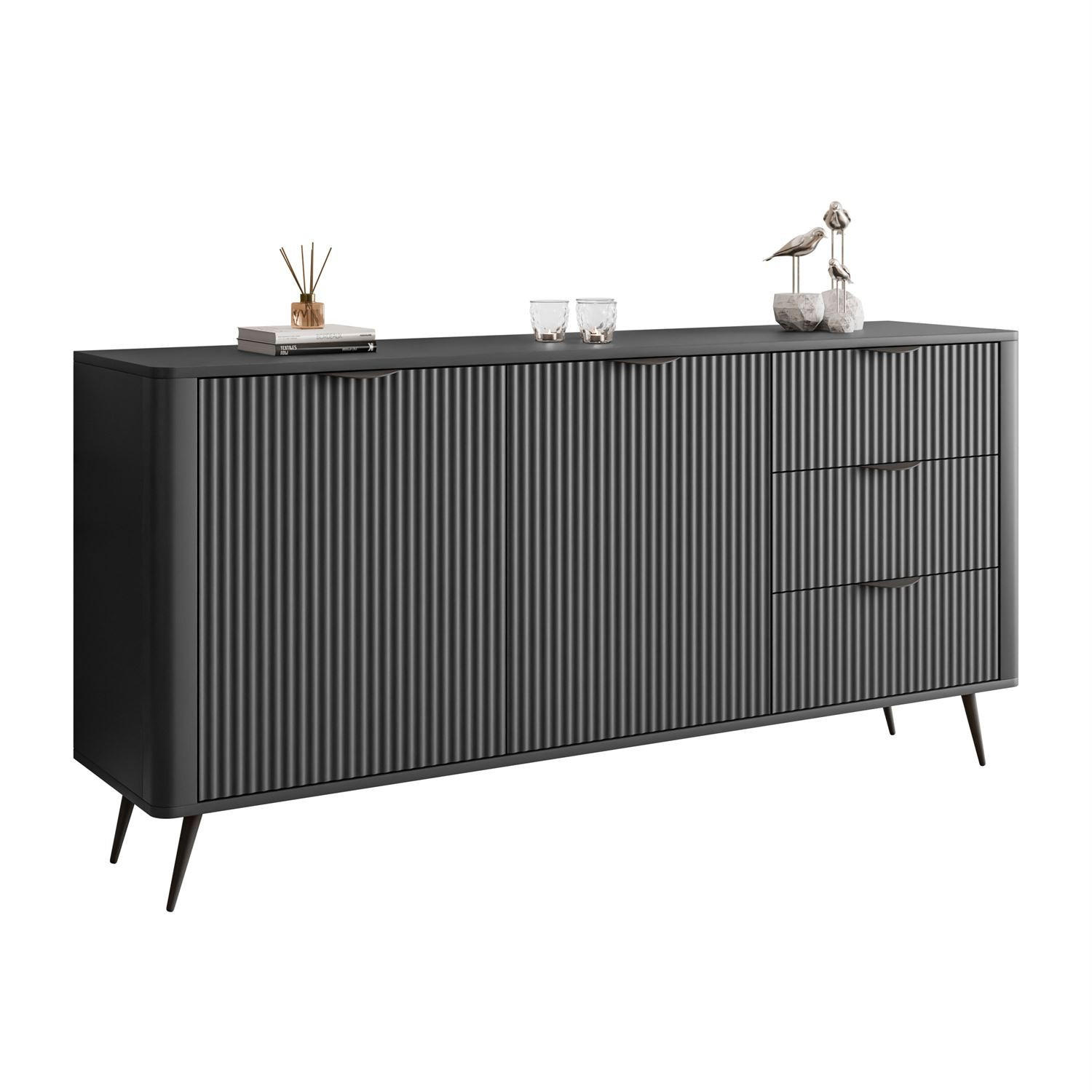 SIDEBOARD SCARLETT 163 2D3S MIT SCHUBLADEN SCHWARZ - Schwarz, Holzwerkstoff (163/81/38cm) - Lookway