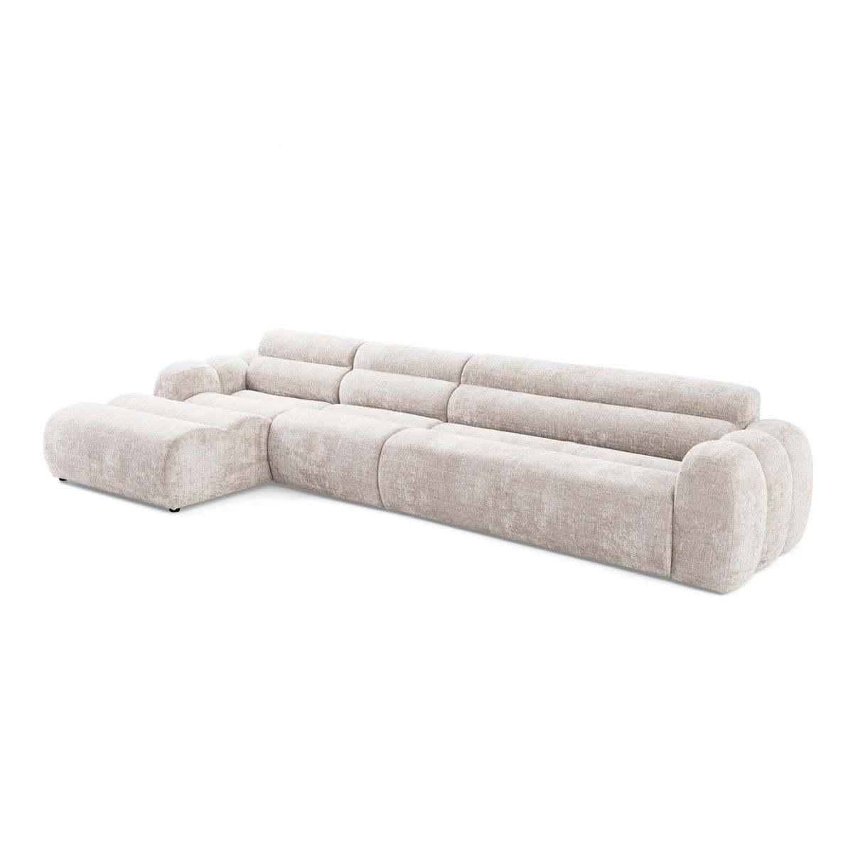 5-SITZER modulares Ecksofa VEER SET 2 Links, 379 x 175 cm, Chenille Webstoff Creme - Creme/Schwarz, Holz/Kunststoff (379/175cm) - Muffo
