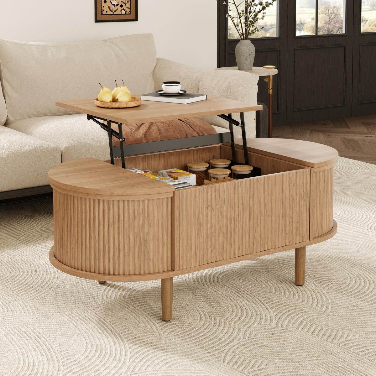 COUCHTISCH oval höhenverstellbar Stauraum Holz - Eichefarben, Holz (48/100/53.5cm) - LEBENLANG