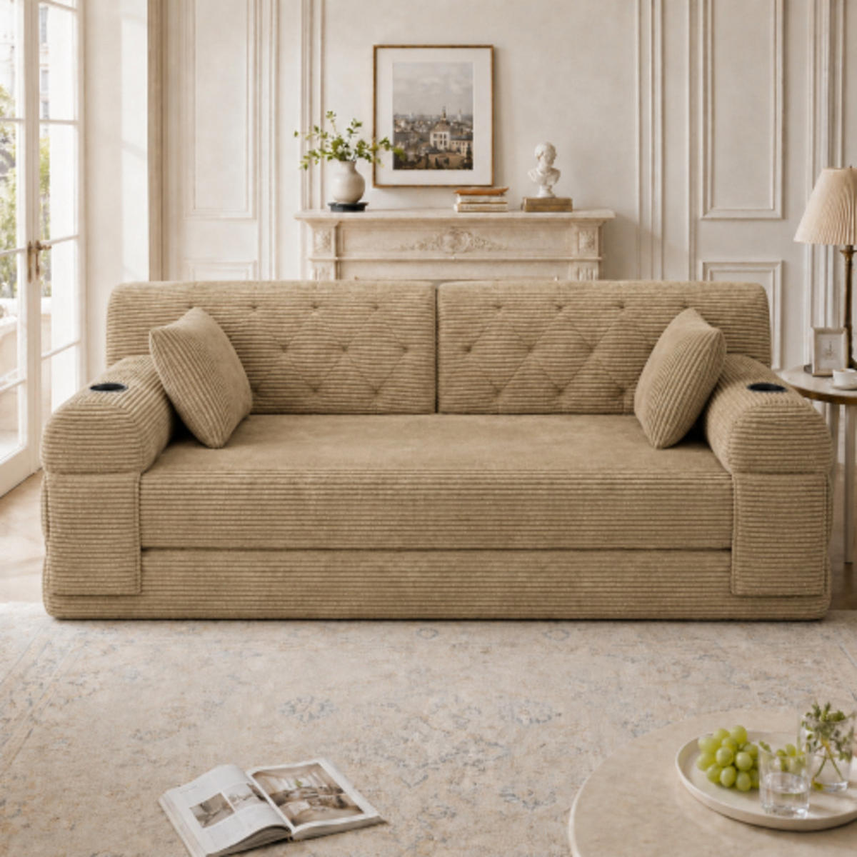 SCHLAFSOFA mit Metallrahmen hellbraun 168×80×81 cm aus Cordstoff - Hellbraun, Textil (80/81/168cm) - Luhomfu