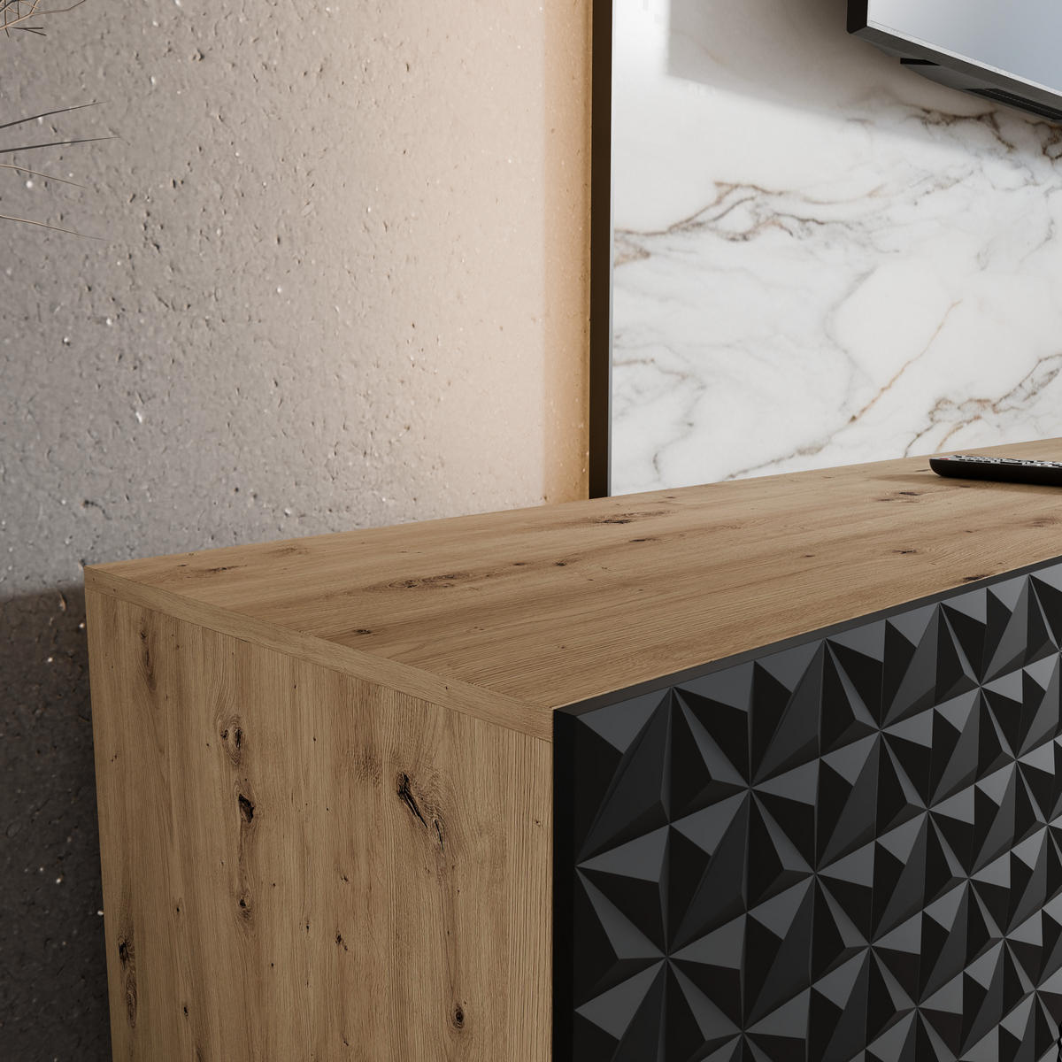TV-SCHRANK CALI - Schwarz/Eiche Artisan, Holzwerkstoff (200/41/40cm) - Meblini