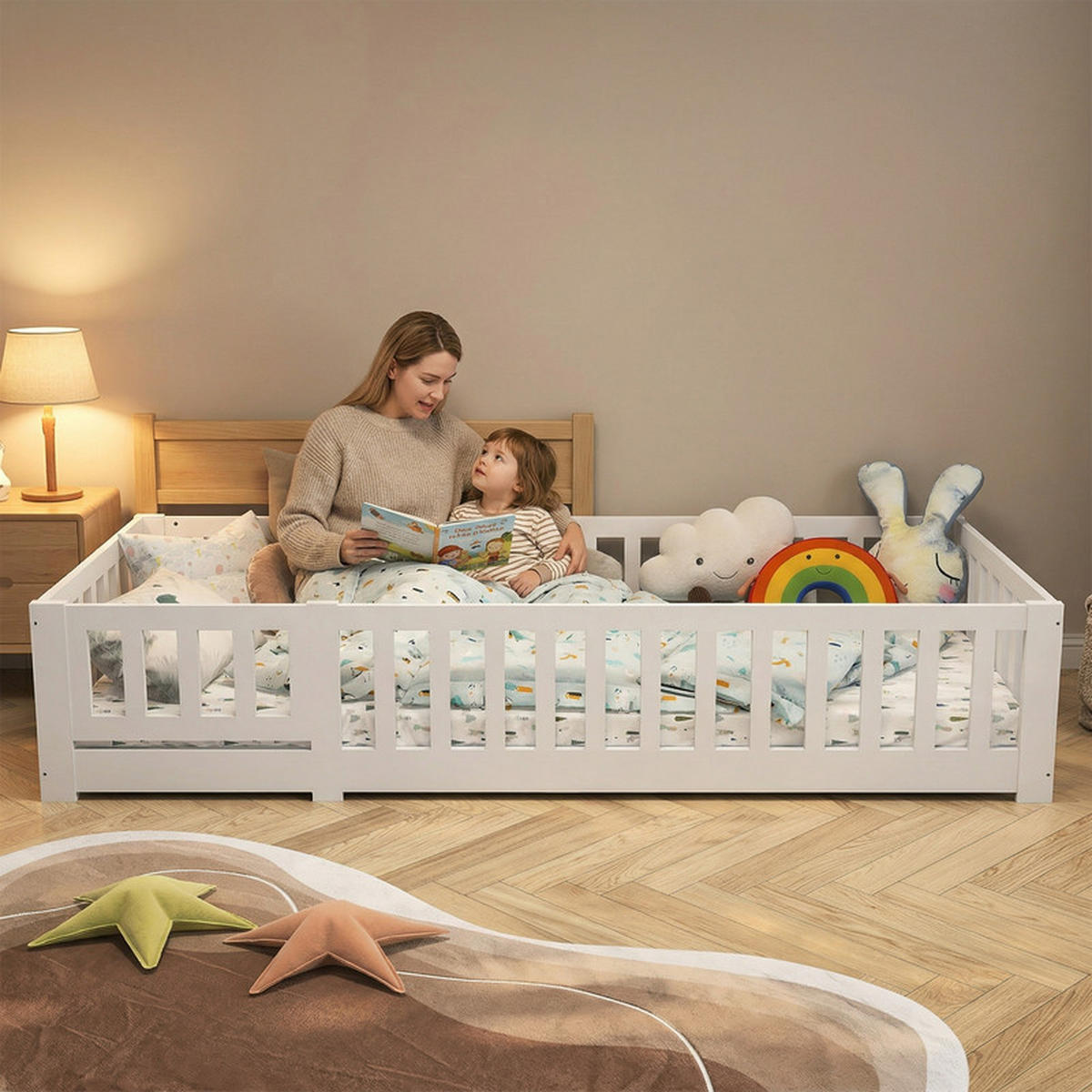 KINDERBETT 90/200 cm weiß mit Schutzgitter - Weiß, Holz