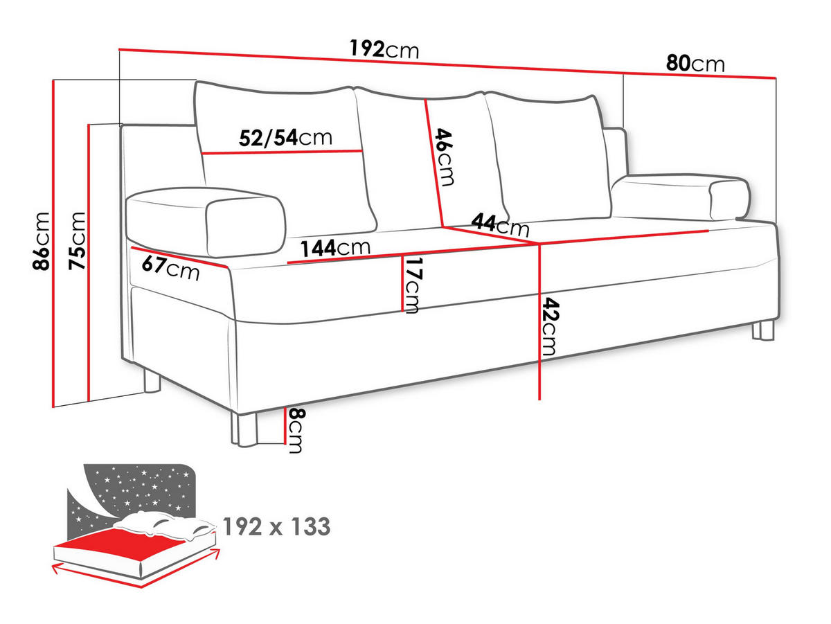 SCHLAFSOFA Dover - Chromfarben/Blau, Holz/Kunststoff (192/86/80cm) - MIRJAN24