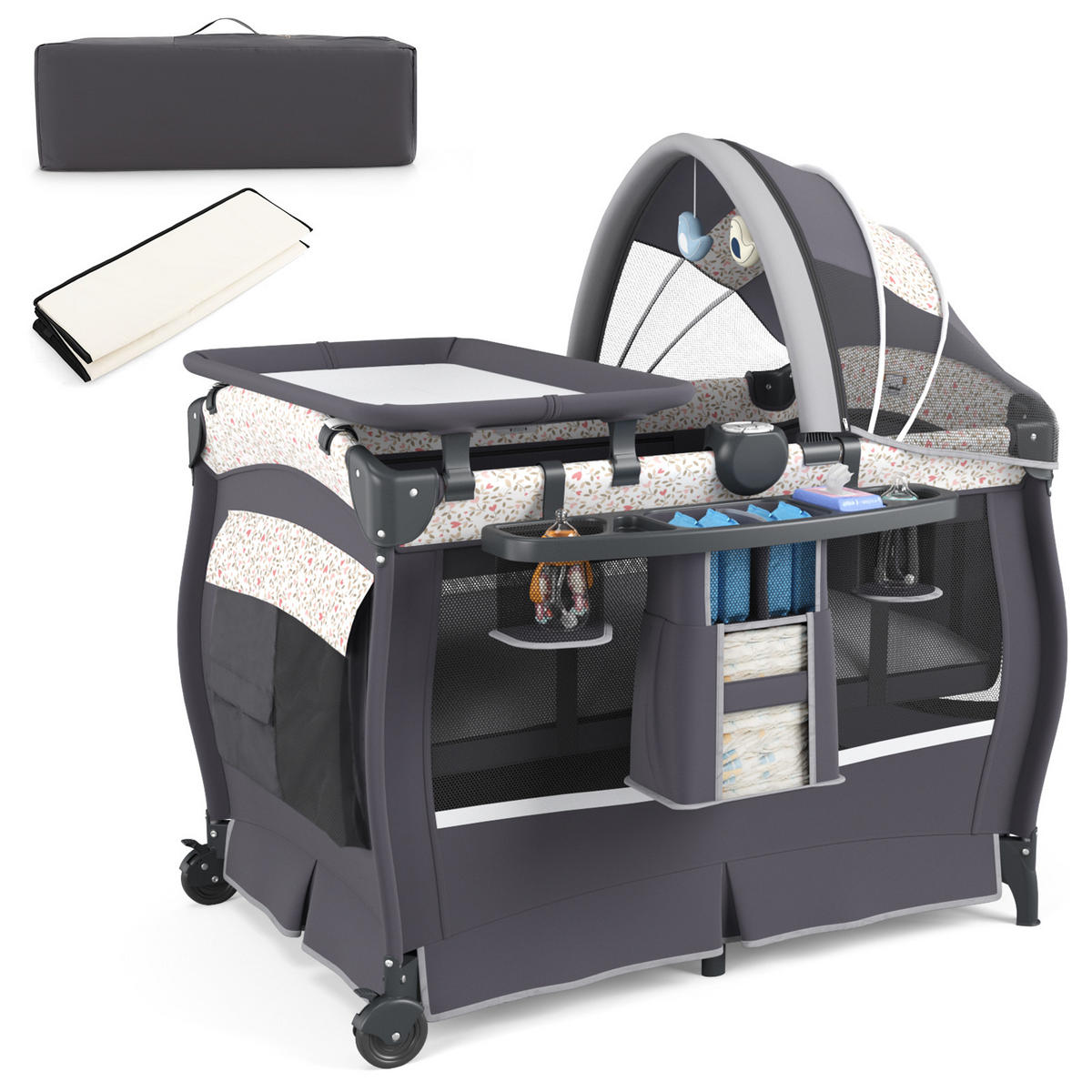 BABYBETT Grau - Grau, Textil - COSTWAY