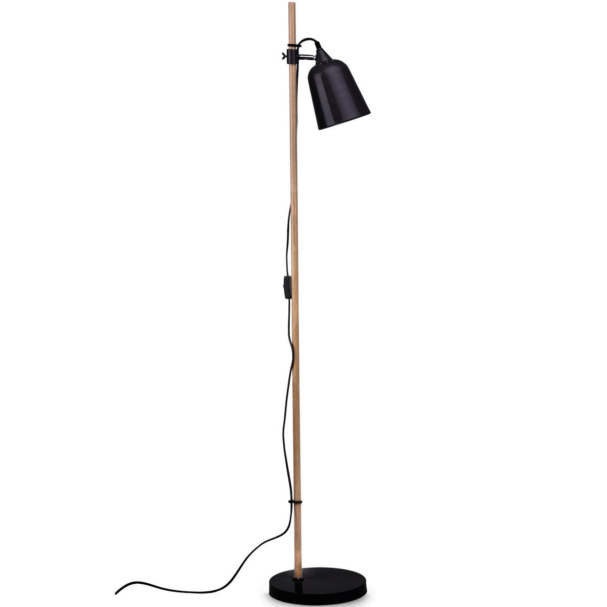 STEHLAMPE PLISO, Schwarz - Schwarz, Holz/Textil (25/25/150cm) - KONSIMO®