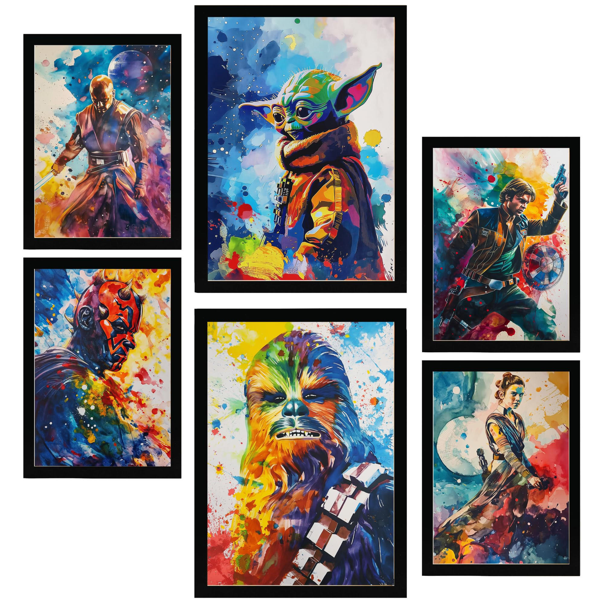 POSTER Set Mit 6 Bunte Starwars A3 & A4 Schwarzer Rahmen - Schwarz, Papier (29/3/42cm) - Nacnic