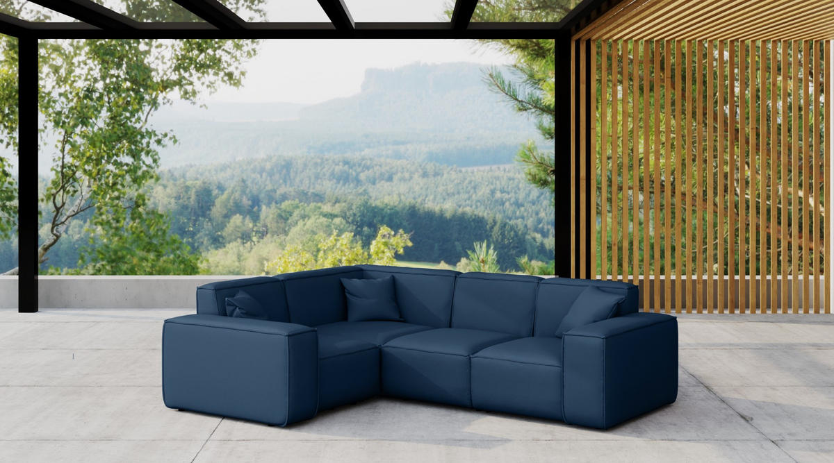 GARTENECKSOFA L-form MALIBU Stoff Odyssey Marineblau Links - Blau, Holz (181/73/246cm) - Kaiser Möbel