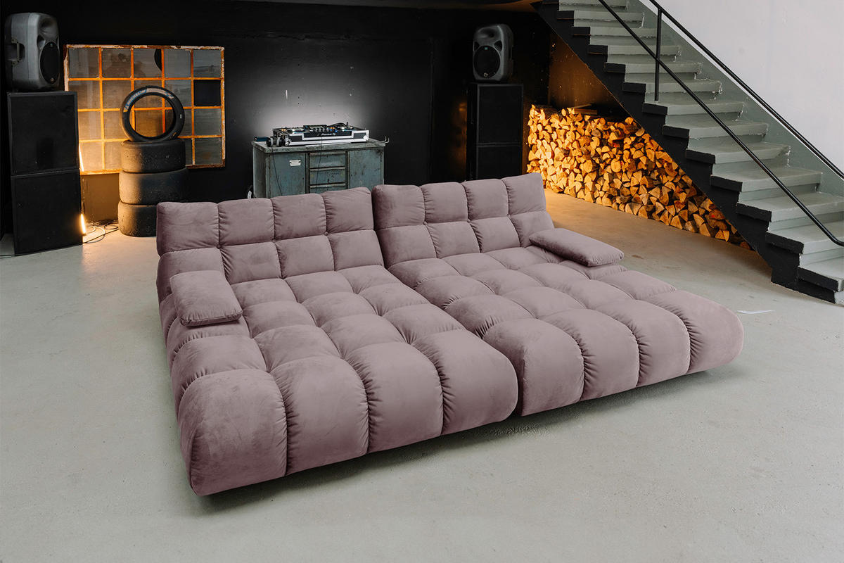 BIG SOFA VIVIEN Grau Velvet - Schwarz/Grau, Kunststoff/Textil (296/85/178cm) - KAWOLA