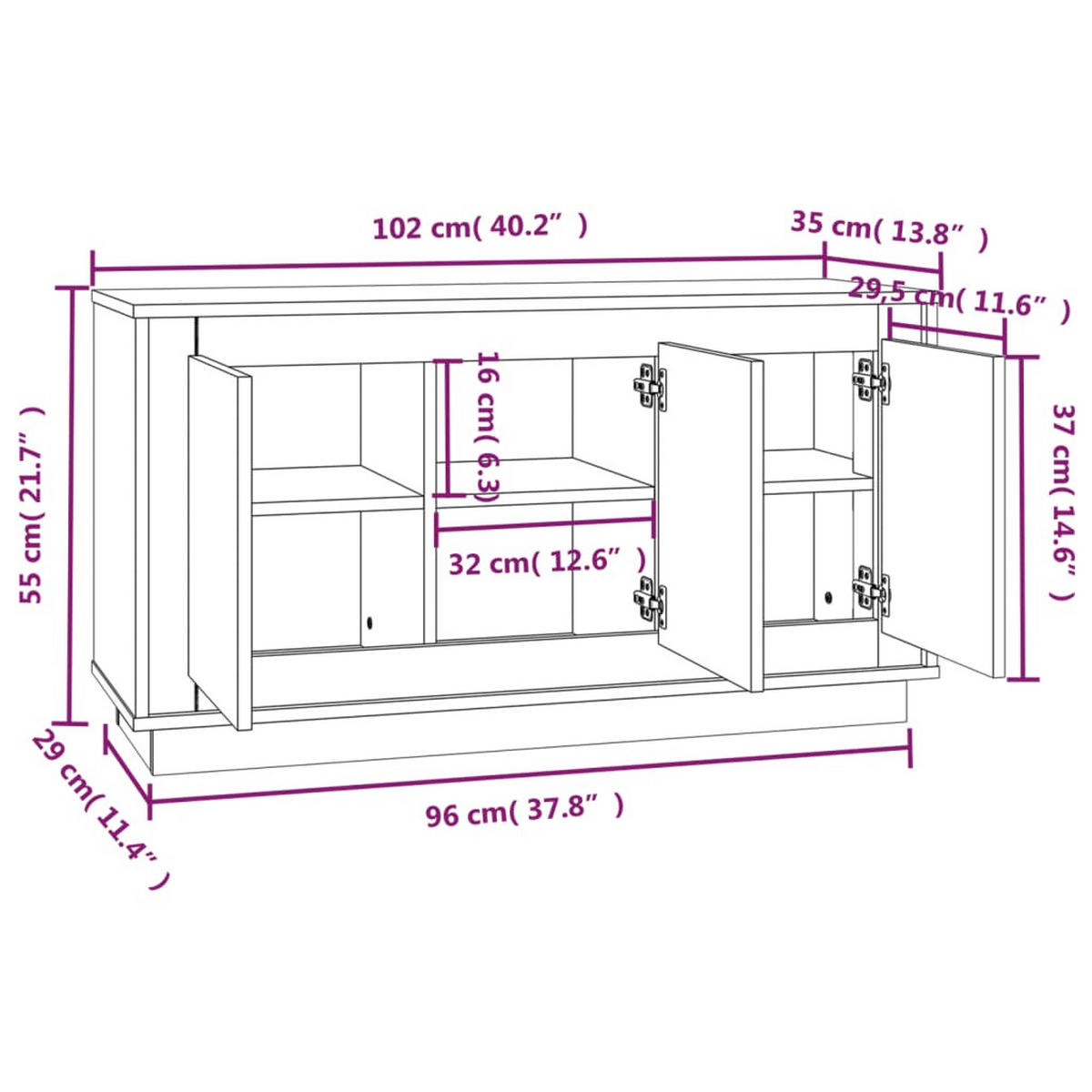 SIDEBOARD Weiss 102/35/55 Cm Holzwerkstoff - Weiß, Holzwerkstoff (35/55/102cm) - vidaXL