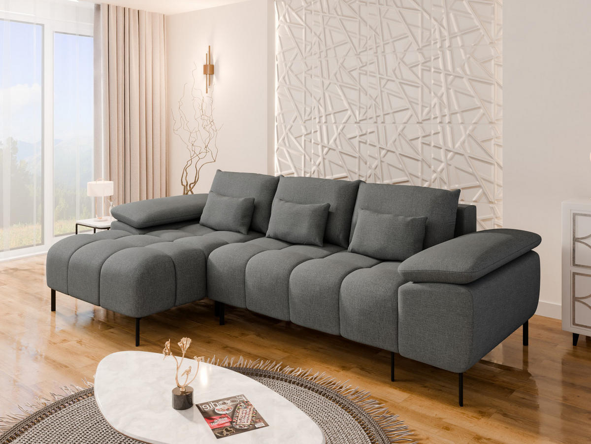 ECKSCHLAFSOFA 4-Sitzer DOLUS – Modernes Ecksofa mit Schlaffunktion Links montierbar, Graphitfarben - Graphitfarben, Holz (141/277cm) - Panda Möbel