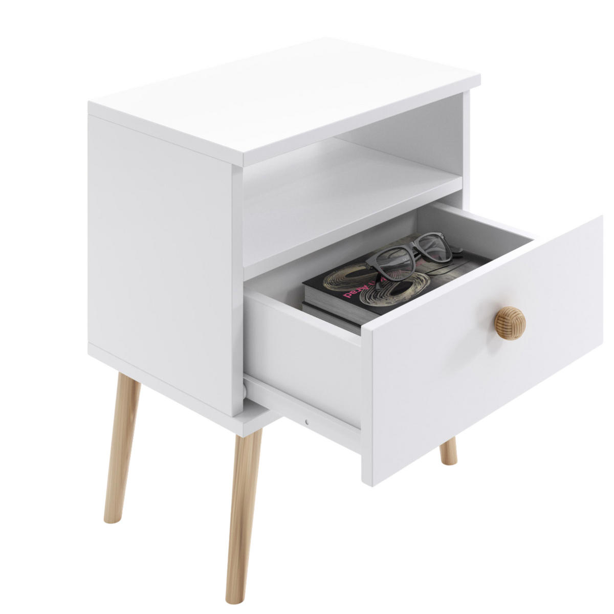 NACHTSCHRANK NATURA 44x31 cm, Weiß Matt, mit Schublade und Fach - Weiß, Holzwerkstoff (44/55.5/31cm) - Excellent Home