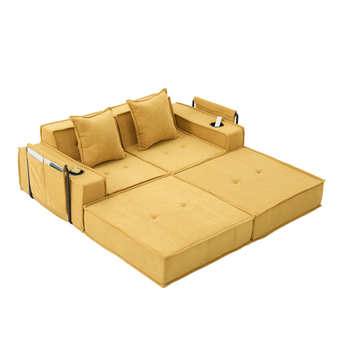 SCHLAFSOFA Zweisitzer mit Schlaffunktion,ausziehbar,Modulares Design,Chenille,Gelb - Gelb, Textil (162/42/54cm) - LVHOM