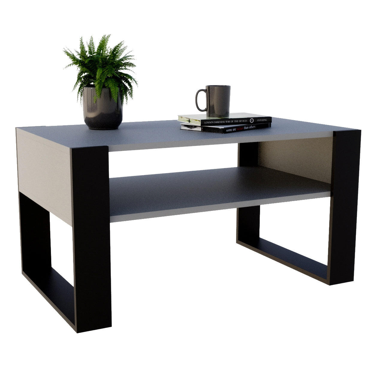 COUCHTISCH KARO 92 - Schwarz/Grau, Holz (53.6/92/45cm) - Mat-Haus