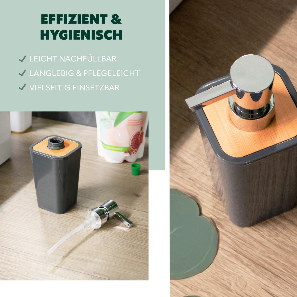 SEIFENSPENDER 320 ml CALVI, grau - Grau, Kunststoff (7.4/16.5/7.4cm) - bremermann