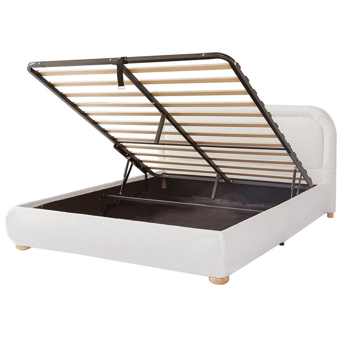 POLSTERBETT 160×200cm mit großem Stauraum in Weiß - Weiß, Textil (160/200cm) - KOMHTOM