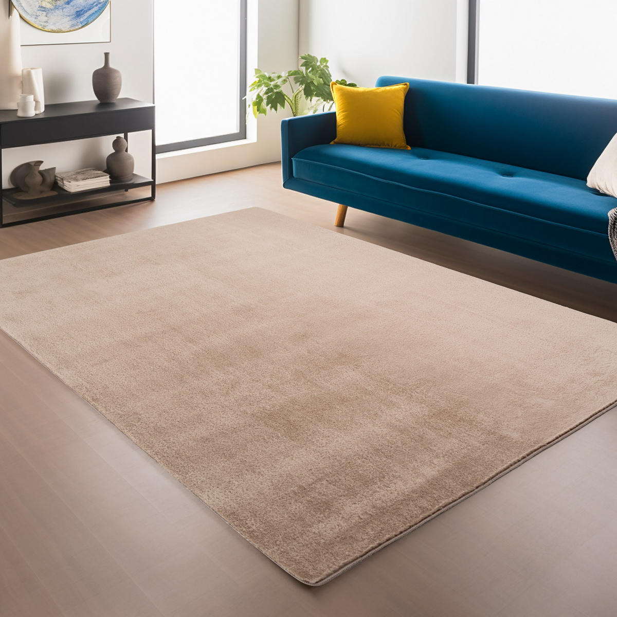 TEPPICH Kurzflor Unifarben Polyester Antirutsch Wohnzimmer Beige Rechteckig 140x200 - Beige, Textil (140/200cm) - KADIMA DESIGN