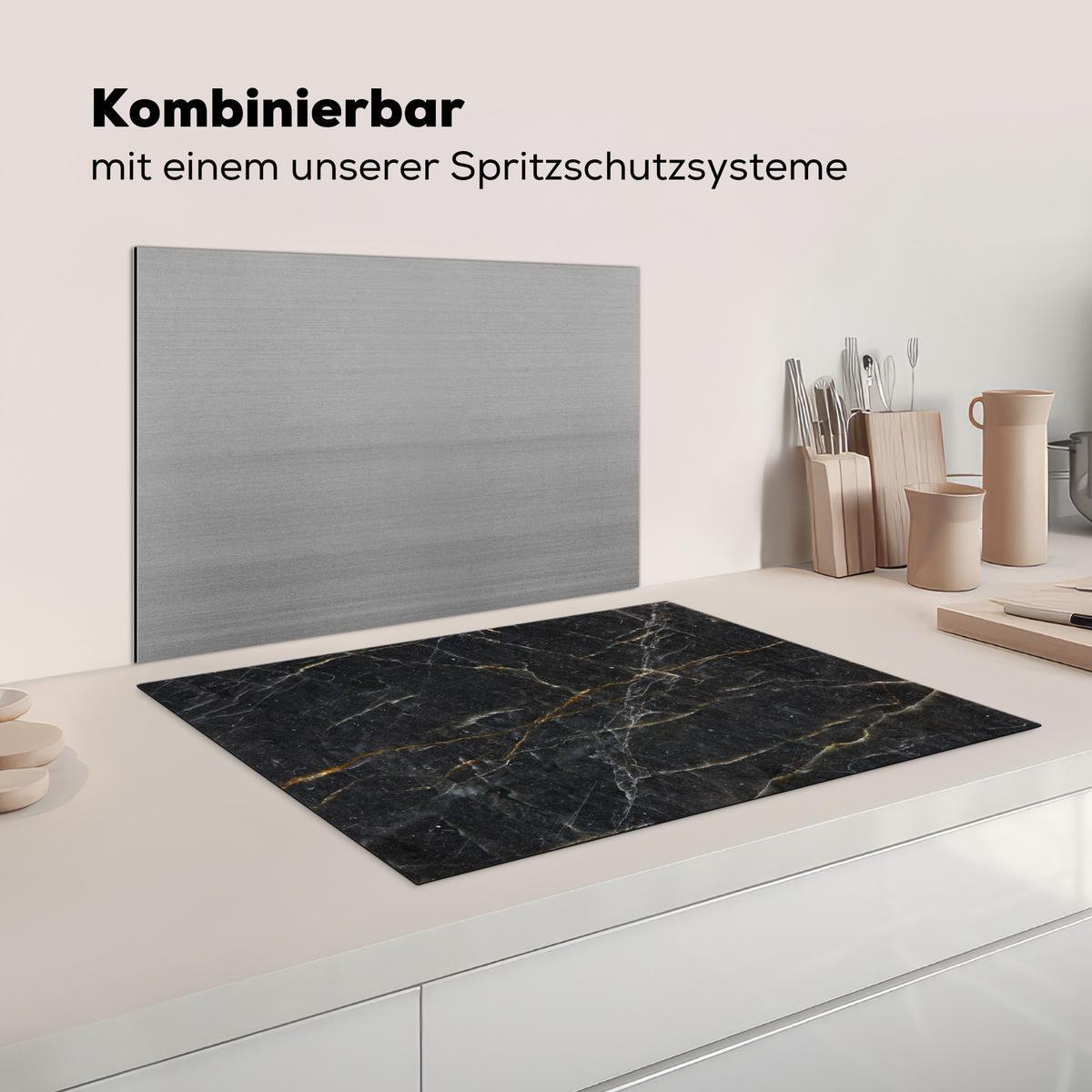 KRYT NA INDUKČNÍ DESKU Mramor - Černá - Zlatá - Šedá - Mramorová struktura 75x52 cm - zlatá, plast (75/52/0.2cm) - MuchoWow