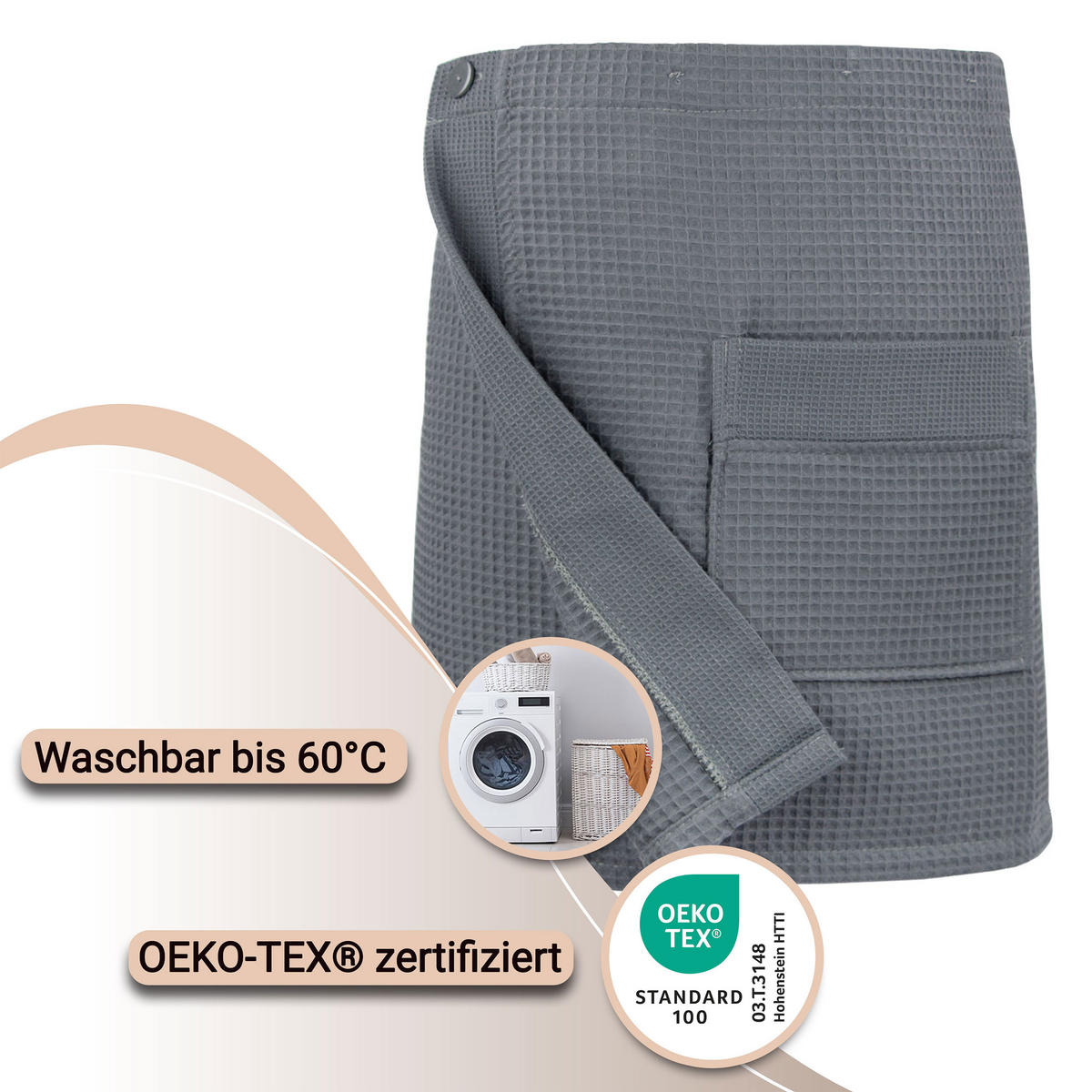 BADEMANTEL, Universalgröße, 100% Baumwolle, Grau - Anthrazit, Textil (Einheitsgrößecm) - Zollner