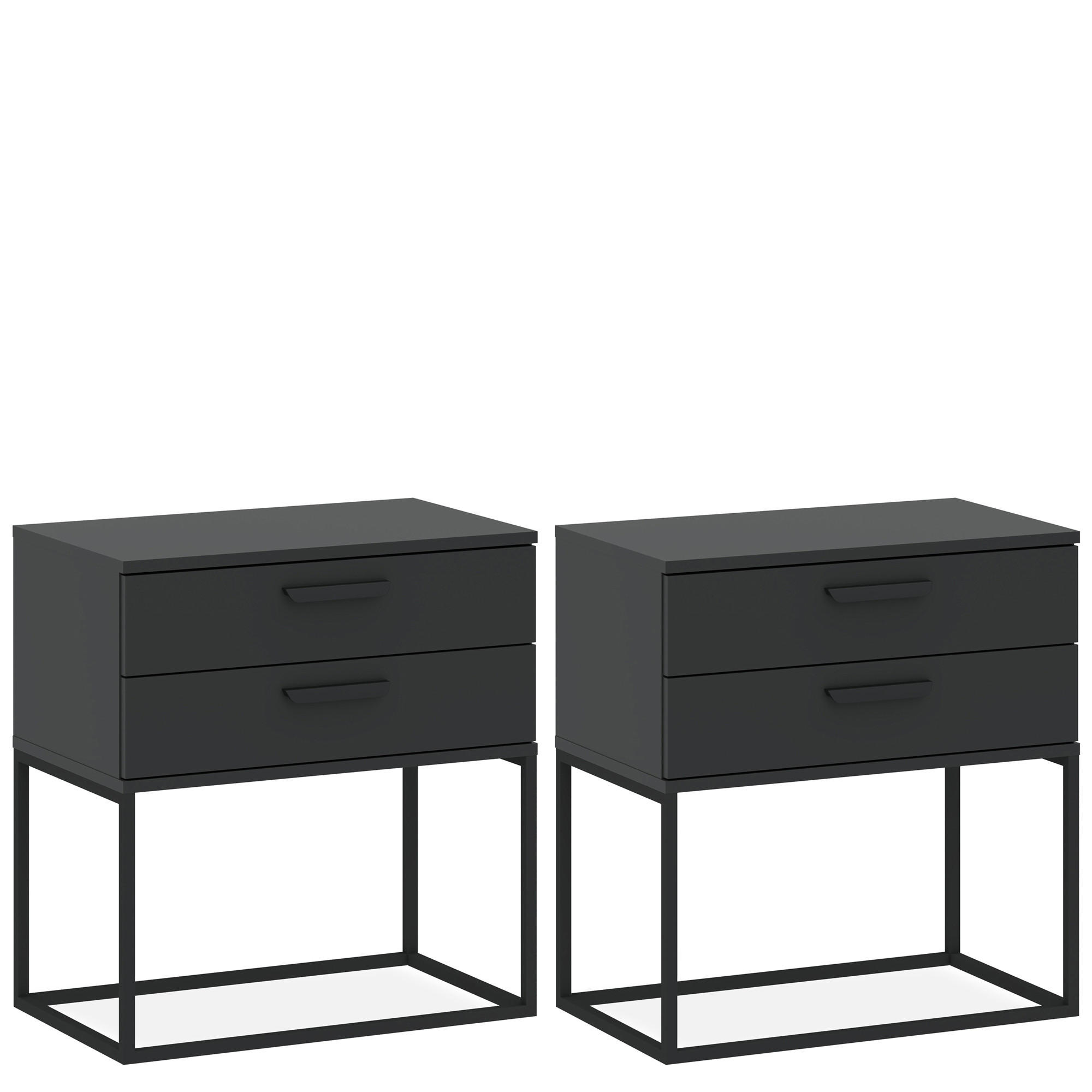 NACHTTISCH RECTUS 2-er Set - Anthrazit/Schwarz, Holzwerkstoff (60/65/39cm) - KONSIMO®