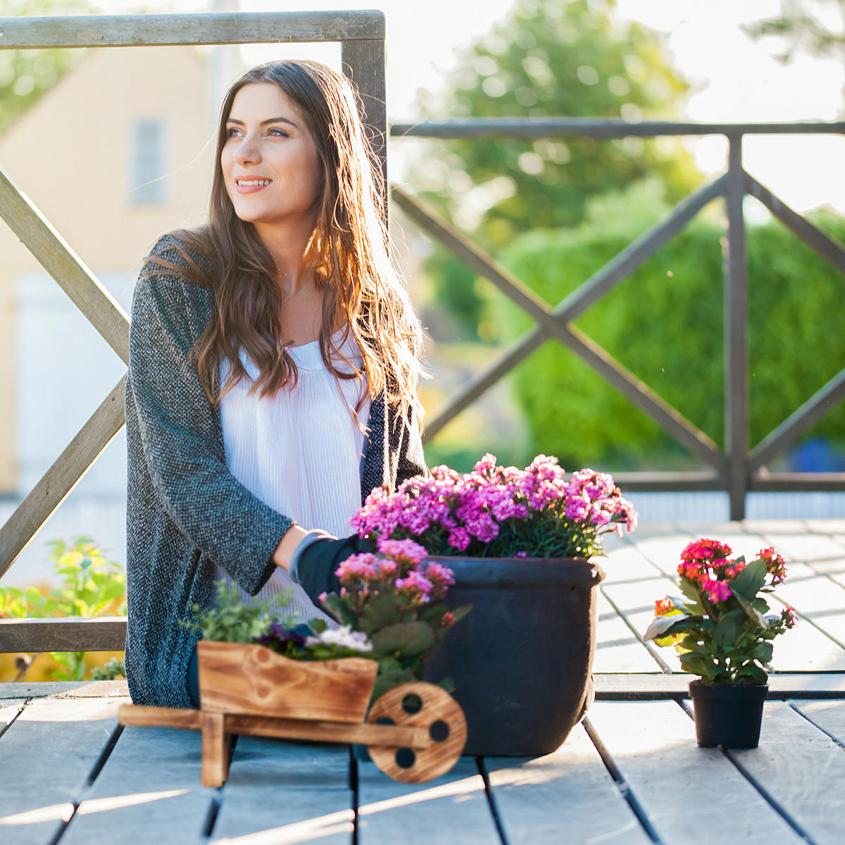PFLANZSCHUBKARRE - Braun, Holz (47/19/15cm) - Relaxdays