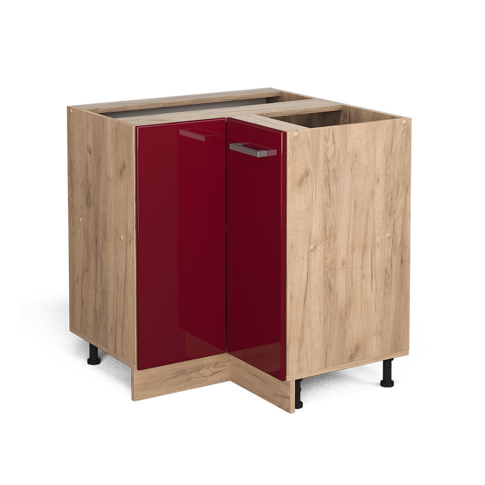 ECKUNTERSCHRANK R-Line Bordeaux Hochglanz 75.6 cm AP Marmor - Bordeaux/Eiche Wotan, Holzwerkstoff (75.6/81.6/60cm) - Vicco