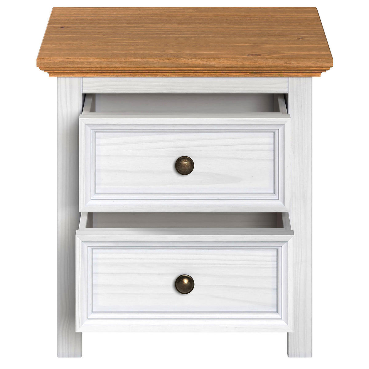 MASSIVE NACHTKOMMODE - Kiefer - Braun/Weiß, Holz/Metall (48/50/39cm) - home24