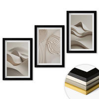 WANDBILDER 3er-Set - 20x30 cm Schwarzer Rahmen - Abstrakte beige Wellen - Schwarz, Kunststoff (20/30cm) - ArtPrintCave