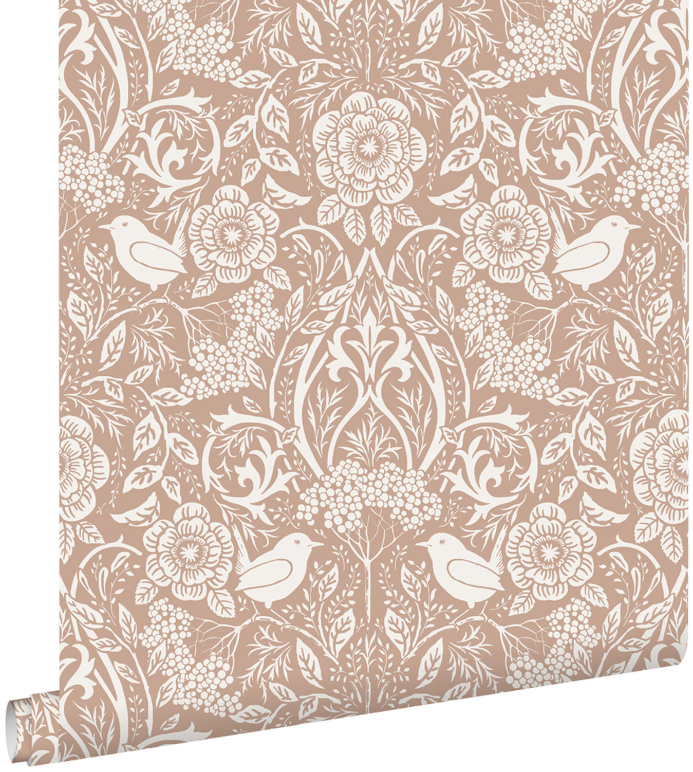 TAPETE Blumen und Vögel im Jugendstil 53 cm x 10.05 m - Orange, Papier (53/1000cm) - ESTAhome