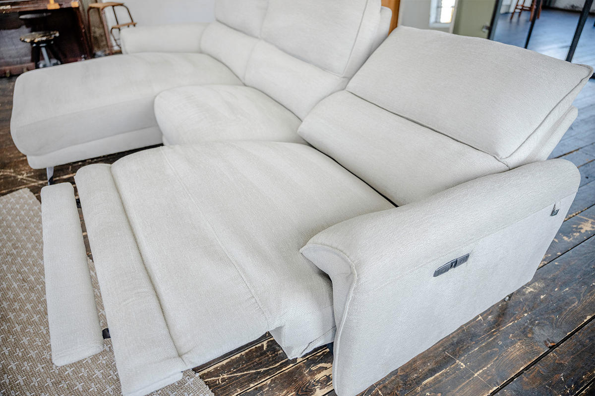 ECKSOFA ADRIANA Hellgrau Flachgewebe Relaxfunktion - Hellgrau/Schwarz, Textil/Metall (280/163cm) - KAWOLA