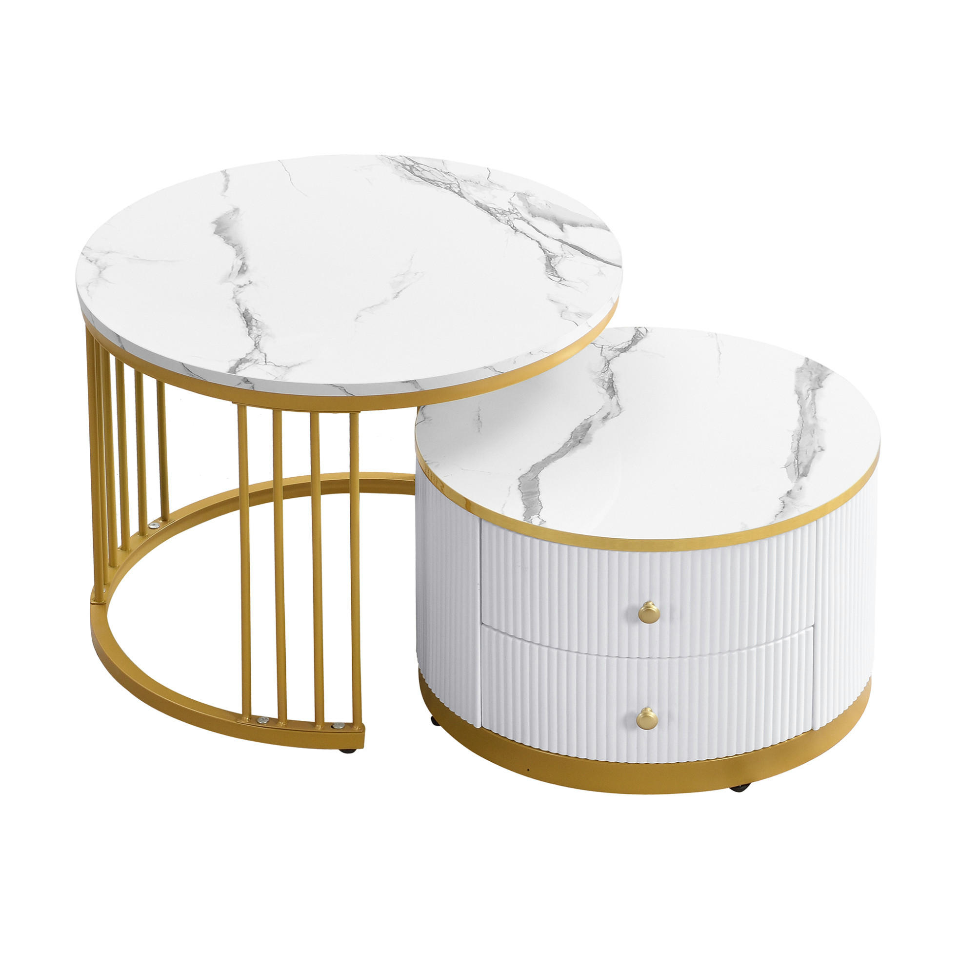 COUCHTISCH-SET 60/60/45,5 & 50/50/32 cm in Weiß mit 2 Schubladen - Weiß, Holzwerkstoff (60/60/45.5cm) - Flora Grace