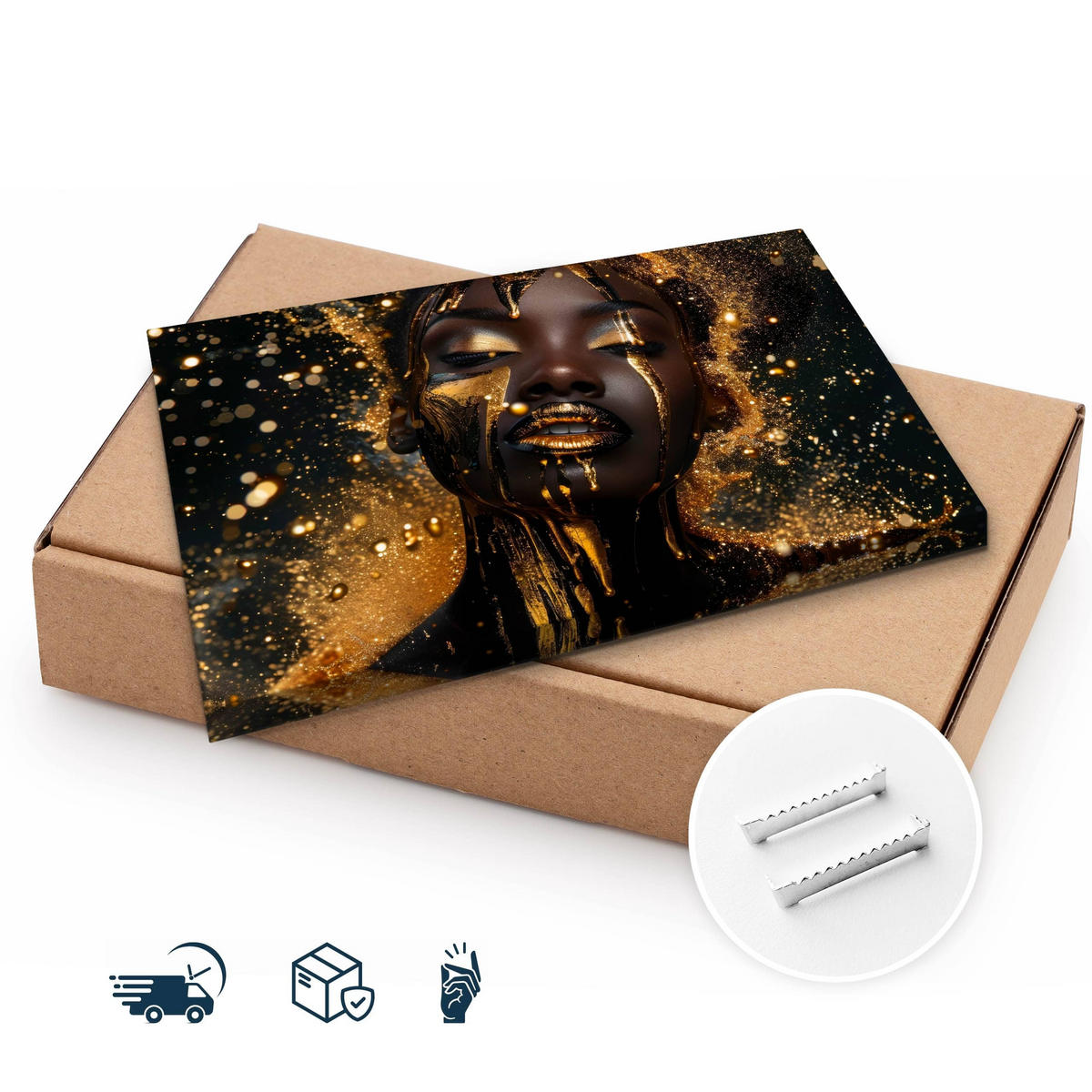 LEINWANDBILD für Wohnzimmer Porträt Frau Abstraktion Glamour 90cm x 60cm - Beige/Schwarz, Textil (90/60cm) - Muralo