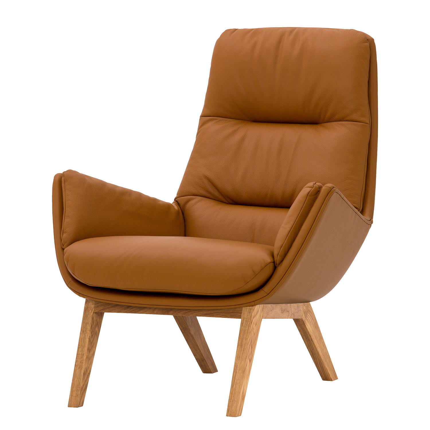 SESSEL mit Holzfüßen - Eichefarben/Cognac, Leder/Eichenholz (83/95/97cm) - home24