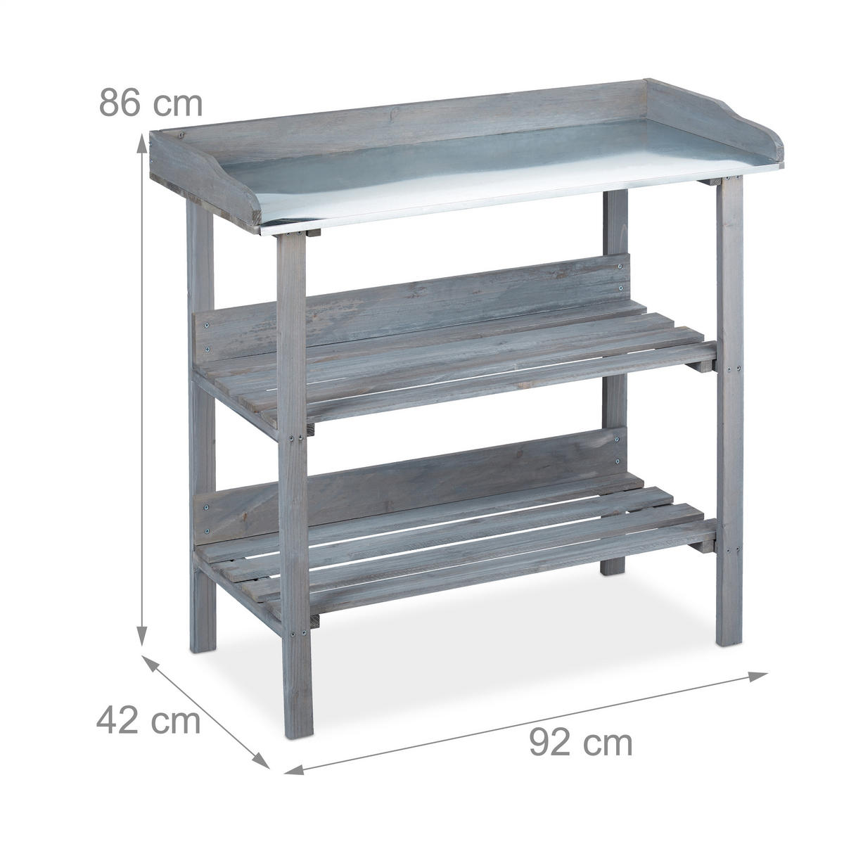 PFLANZTISCH - Grau, Holz/Metall (42/92/86cm) - Relaxdays