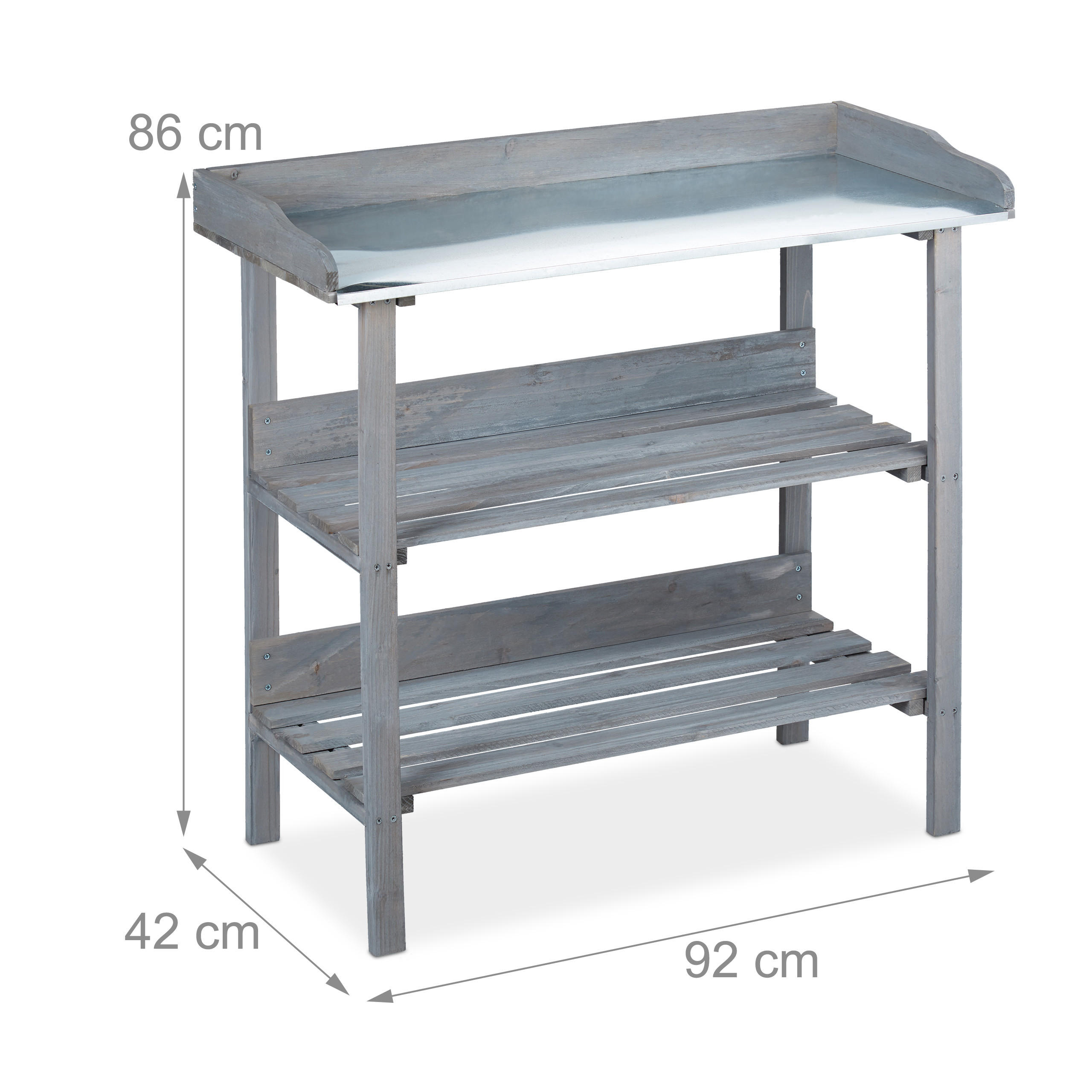 Thumbnail - Relaxdays Pflanztisch, Grau, Holz, Metall, 92x86x42 cm, Wohnzimmer, Wohnzimmertische, Blumenständer