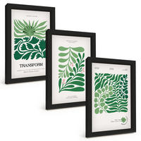 BILDER SET 3er Set - 20x30 cm Schwarzer Rahmen - Formen grüner Blätter - Schwarz, Kunststoff (20/30cm) - TULUP
