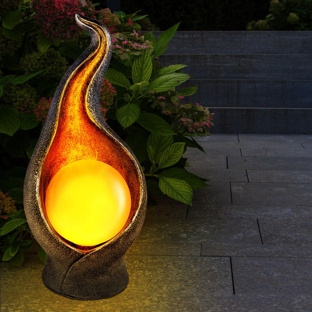 LED AUSSENLEUCHTE Silber Flammen- und Lotosblumen Design 2er Set - Silberfarben, Glas (12/11/26.5cm) - Globo Lighting