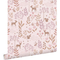 TAPETE Wald mit Waldtieren 50 x 900 cm - Lila, Papier (50/0.1cm) - ESTAhome