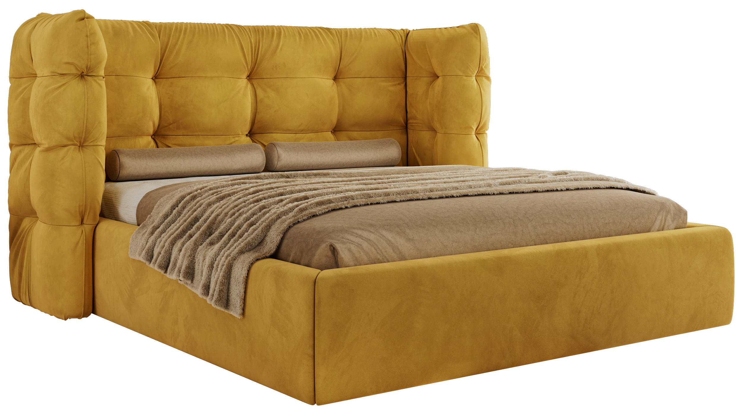 POLSTERBETT FLONELLE CLASSIC 160/200 - Gelb Velvet - Schaum-Matratze - Gelb, Textil (160/200cm) - MKS